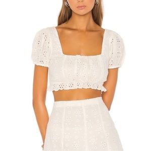 Lovers and Friends Leah Top Puff Sleeve Embroidered Eyelet Crop Top